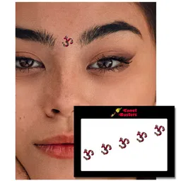Comet Busters 5 Pcs Embellished Reusable Om-Shaped Designer Bindis - Maroon image 2