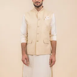 Tasva Mandarin Collar Regular Kurta with Churidar & Woven Design Nehru Jacket-13