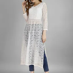 FORKEY Women Geometric Embroidered Keyhole Neck Gotta Patti Indie Florals Brasso Kurta-picture-28
