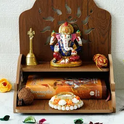 eCraftIndia Om Laminated Wooden Pooja Temple With Shelf-17