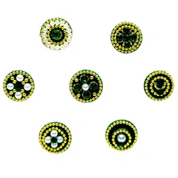 Comet Busters 7 Pcs Stone-Studded & Beaded Traditional Designer Bindis - Green & Gold image 2
