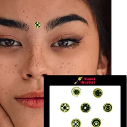 Comet Busters 7 Pcs Stone-Studded & Beaded Traditional Designer Bindis - Green & Gold image 3