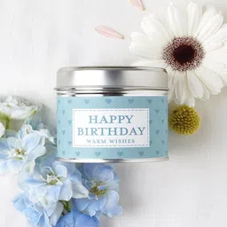 Aromatic Fables Blue & White Birthday Wishes Printed Scented Tin Jar Candle-36