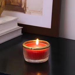 Decor de Maison Red & Gold Toned Textured Cherry Blossom Scented Jar Candle-24