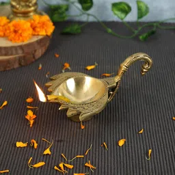Imli Street Gold Toned Lotus Designed Brass Diya With Handle-image-50