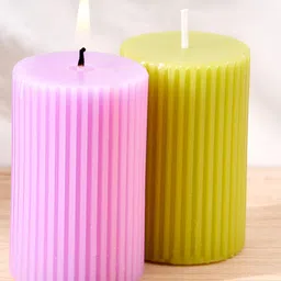 Home Centre Green & Pink 2 pieces Jasmine and Lavender Scented Pillar Candles-24