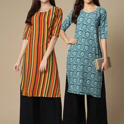 KALINI Women Pack of 2 Printed Crepe Kurta-image-86