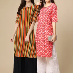 KALINI Pack Of 2 Women Ethnic Motifs Printed Block Print Handloom Crepe Kurta-image-48