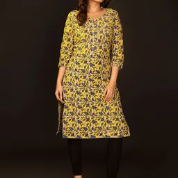 Unnati Silks Women Yellow Floral Printed Floral Kurta-image-12