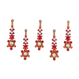Comet Busters 5 Pcs Red Floral Shape Stone Studded Bindi image 1