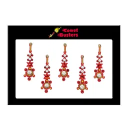 Comet Busters 5 Pcs Red Floral Shape Stone Studded Bindi image 2