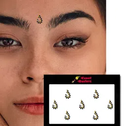 Comet Busters 7 Pcs Reusable Beaded Designer Bindis - Black & Gold-Toned image 3