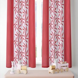 ERIC LONDON Red & White 2 Pieces Floral Printed Room Darkening Window Curtains-38