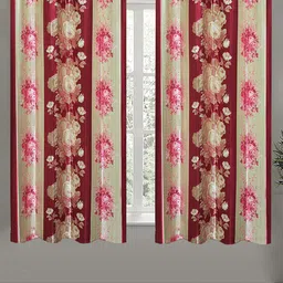 Aura Maroon & Beige 2 Pieces Floral Window-1