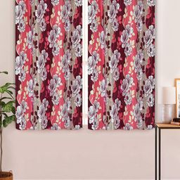 Aura Maroon & White 2 Pcs Floral Printed Window Curtains-9