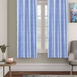 ERIC LONDON Blue & White 2 Pieces Printed Polyester Room Darkening Window Curtains-10