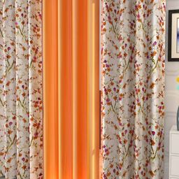 Shopgallery Orange & White 3 Pieces Floral Room Darkening Window Curtains-image-99