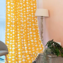 Tranquebar Home Yellow & White Floral Printed Room Darkening Window Curtain-12