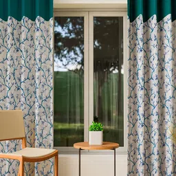 CURIOUS LIFESTYLE Green & White 2 Pieces Floral Printed Room Darkening Window Curtains-image-33