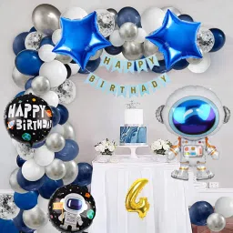 Astronaut Space Theme 4th Birthday Decoration Kit with Foil Balloons and Banner-image-98