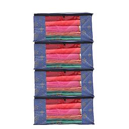 Perpetual Blue & Beige 4 Pieces Printed Fabric Saree Organisers With Zip-picture-45