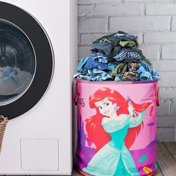 Kuber Industries Pink Disney Princess Print Round Foldable Waterproof Laundry Basket-26
