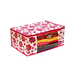 Perpetual White & Pink Floral Printed Fabric Saree Organiser With Zip-image-39