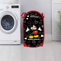 Kuber Industries Black & Red 2 Pieces Disney Mickey Printed Net Foldable Laundary Bag-29