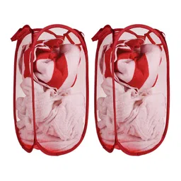 Kuber Industries 2 Pcs Red Net Foldable Laundry Bags-37
