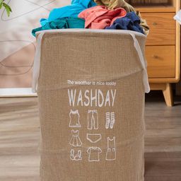 Kuber Industries Beige & Brown Printed Foldable Laundry Bags With Button Handles image 4