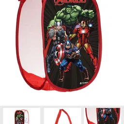 Kuber Industries Blue & Red 3 Pcs Spiderman & Avengers Design Net Foldable Laundry Bags image 4