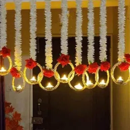 Divyakosh 5 Pcs Floral Hanging Garlands with Decorative Rings & LED Lights-image-6