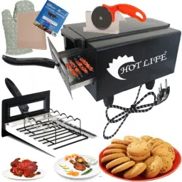 Steel Element 1500W Small Electric Tandoor Combo Hand Gloves, Grill Stand, Magic Cloth, Recipe Book, 4 Skewers, Pizza Cutter, 4 Shocked Proof Rubber Legs (Black) Electric Tandoor Electric Tandoor-image-61