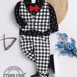 Moms Love Infant  Boys Checked Pure Cotton Shirt with Trousers & Waistcoat-picture-54