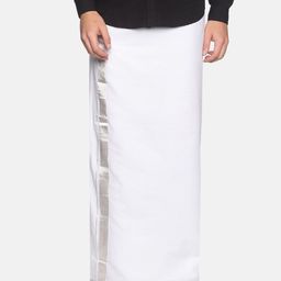 Sethukrishna Men White & Silver-Coloured Cotton Traditional Kerala Double Mundu Dhotis-picture-33