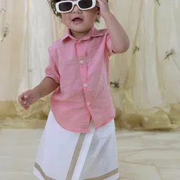 Tiber Taber Boys Pure Cotton Striped Shirt & Veshti-30