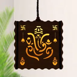 5690 Ganeshji craft wooden lamp shade (With Bulb) Light For Home , Pooja ghar Pendants Ceiling Lamp-image-11