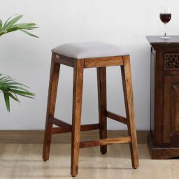 woodsworth from pepperfry Segur Sheesham Wood Bar Stool In Provincial Teak Finish with Beige Cushion-picture-17