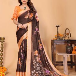 Embellished, Floral Print, Self Design Bollywood Cotton Silk, Silk Blend Saree-image-96