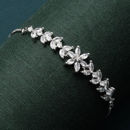 Brass Cubic Zirconia Rhodium Bracelet-image-8