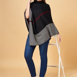 Honey by Pantaloons Women Black & Grey Colourblocked Longline Poncho-picture-30