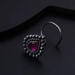 House of Aadyaa Sterling Silver Stone Studded Oxidised Stud Nosepin-22