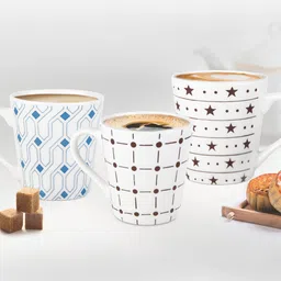 Treo Earthen Art Set Of 6 Black Dot & Line Ceramic Mug 210 ml Each-56
