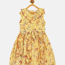 KiddoPanti Girls Sleeveless Floral Fit & Flare Dress-image-10