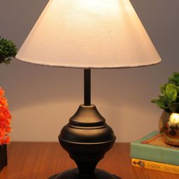 Homesake Beige & Black Textured Jute Shade With Matte Finish Metal Base Table Lamp-16