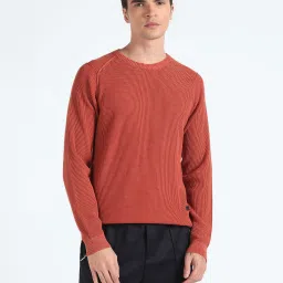 Men Self Design Round Neck Red Sweater-picture-26