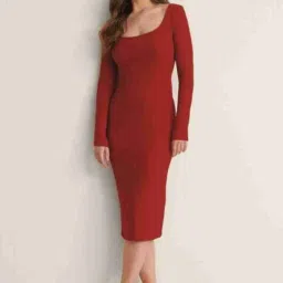 Women Bodycon Red Midi/Calf Length Dress-18