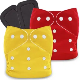 Washable And Re-usable Diapers, (Yellow,Red) With 2 Black Insert-16