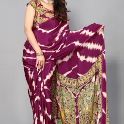 Digital Print, Printed Leheria Silk Blend, Crepe Saree-picture-17