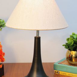 Homesake Beige & Black Textured Jute Shade With Metal Base Table Lamp-11